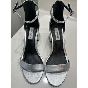 STEVE MADDEN Womens Irenee Luxe Open Toe Silver Formal Ankle Strap Sandals 8 M
